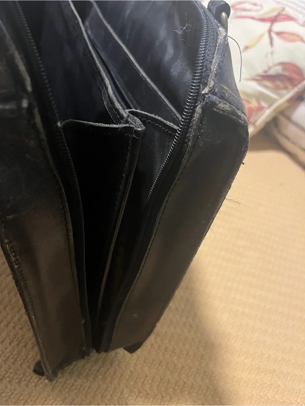 Vintage Black Leather Men’s accordion style Briefcase Organizer bag